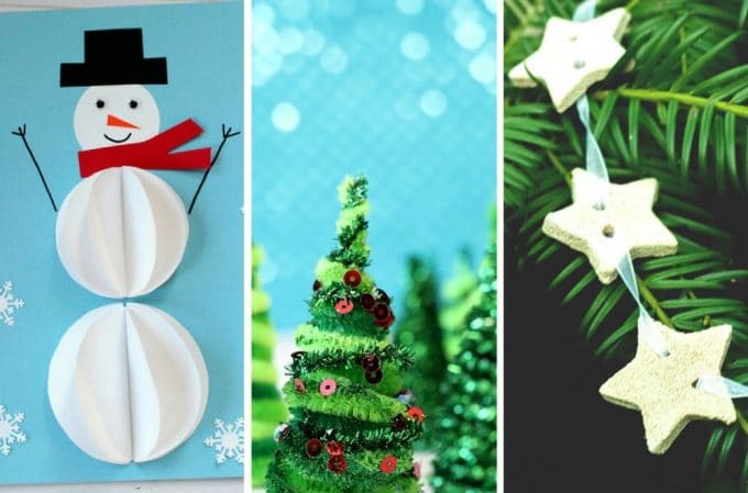 Christmas crafts for kids to make! Here are ten super easy Christmas crafts for kids to make on their own - or with minimal help. We've got paper based crafts, Christmas card and decoration ideas. There's also a lovely lolly stick idea and one using pipe cleaners. My favourite's involve scented salt dough and play dough. Take a peak and see what you can get your kids making this Christmas time - the beauty of these easy crafts is that busy mums can set their kids up and then get on with Christmas preparations in peace! #ChristmasCraftsForKids