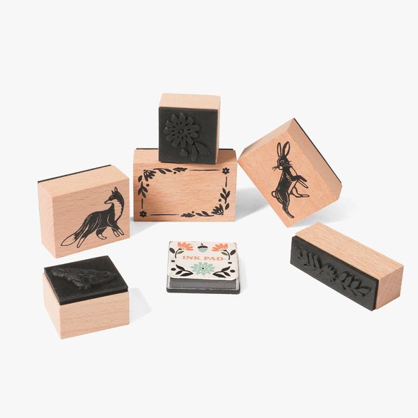 65 COOL STOCKING STUFFERS FOR KIDS 2025 118 Folk Art Wooden Stamp Set With Black Ink - 6 Pieces | Paperchase