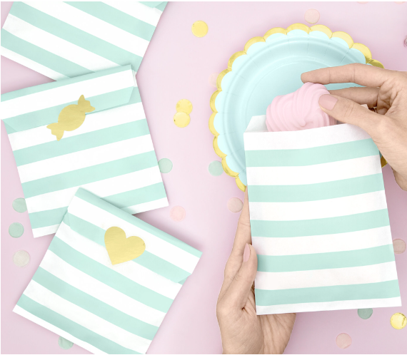 Pastel Green Treat Bags And Gold Stickers