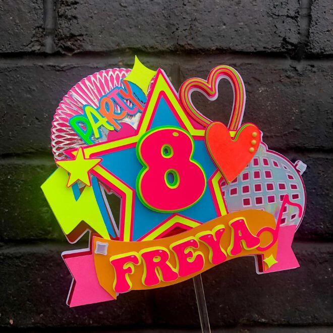 Kids' neon party guide: How to host an epic glow in the dark party for kids or teens 42 Personalised neon cake toppers