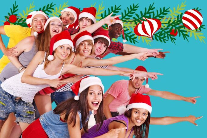 Teens with christmas hats on