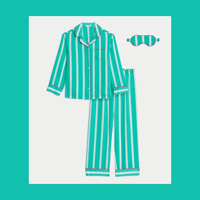Satin Striped PJs with Eye Mask