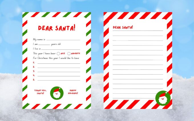 Free PDF printable letter to Santa templates