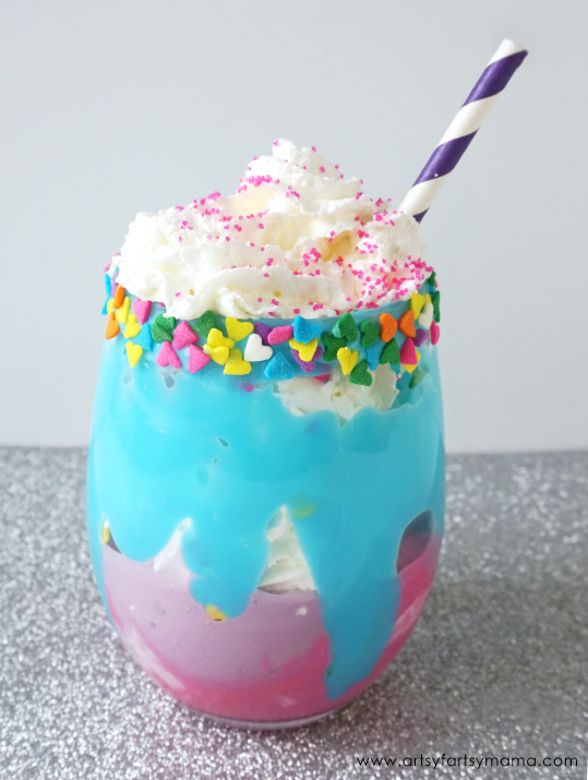 Unicorn milkshake recipe from ArtsyFartsyMom