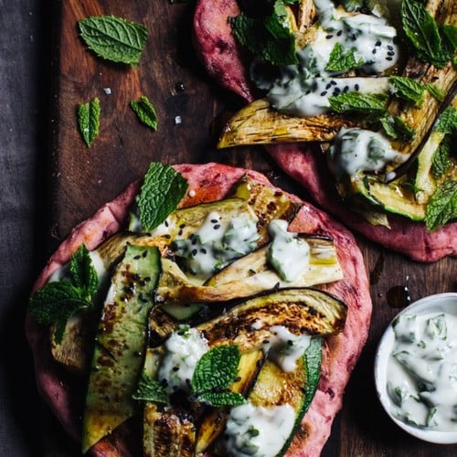 Image for Beetroot Flatbread Pizzas with Griddled Aubergine & Courgette
