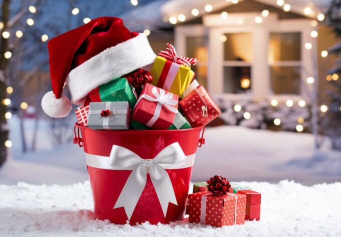Christmas bucket full of gifts