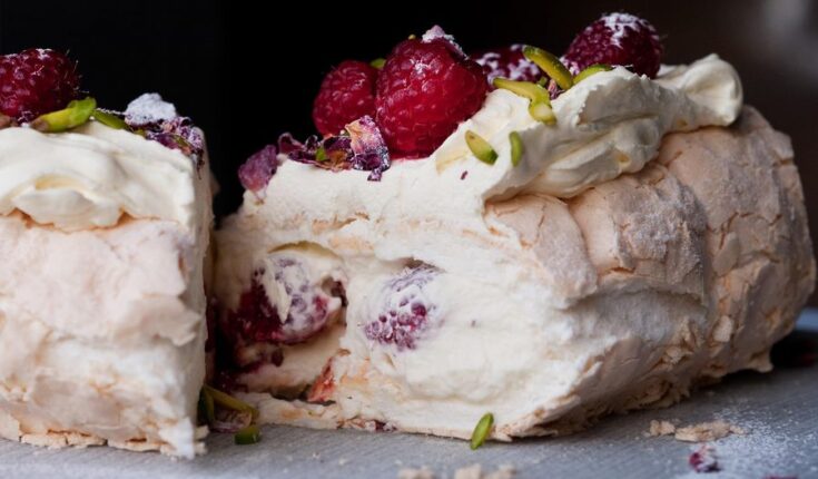 Image for Meringue Roulade with Rose Petals and Fresh Raspberries