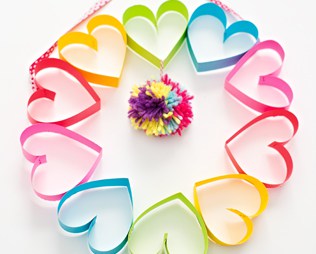 Image for DIY RAINBOW PAPER HEART POM POM WREATH