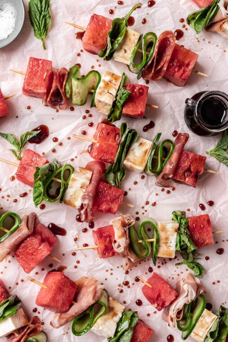 Image for Watermelon Feta Salad Skewers are easy and refreshing.