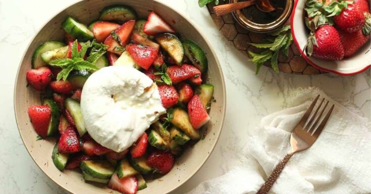 Image for Cucumber Strawberry Salad with Burrata and Balsamic