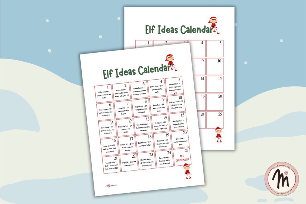 The Elf on the Shelf 24-Day Ultimate Kit: What’s Included and How to Use It 5 Preview of the free Elf on the Shelf ideas calendar