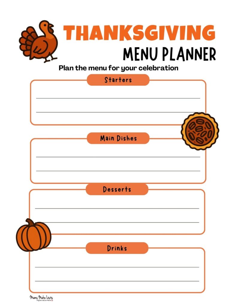 Free printable Thanksgiving Menu Planner
