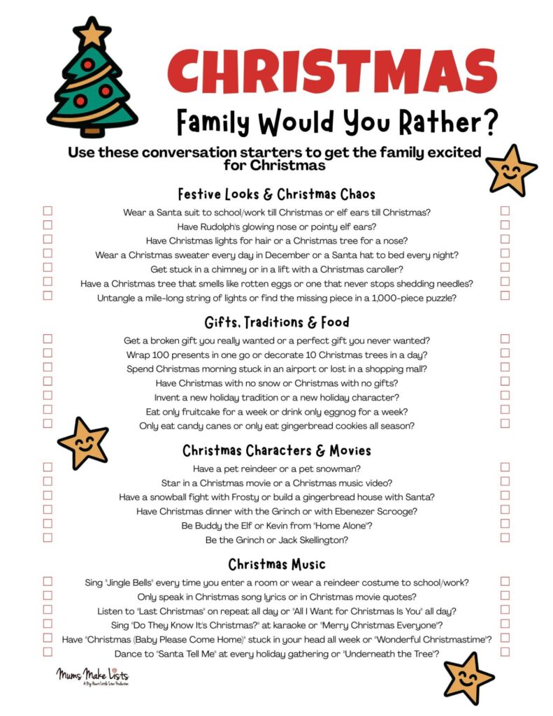 26 Christmas Would You Rather questions for all the family 2