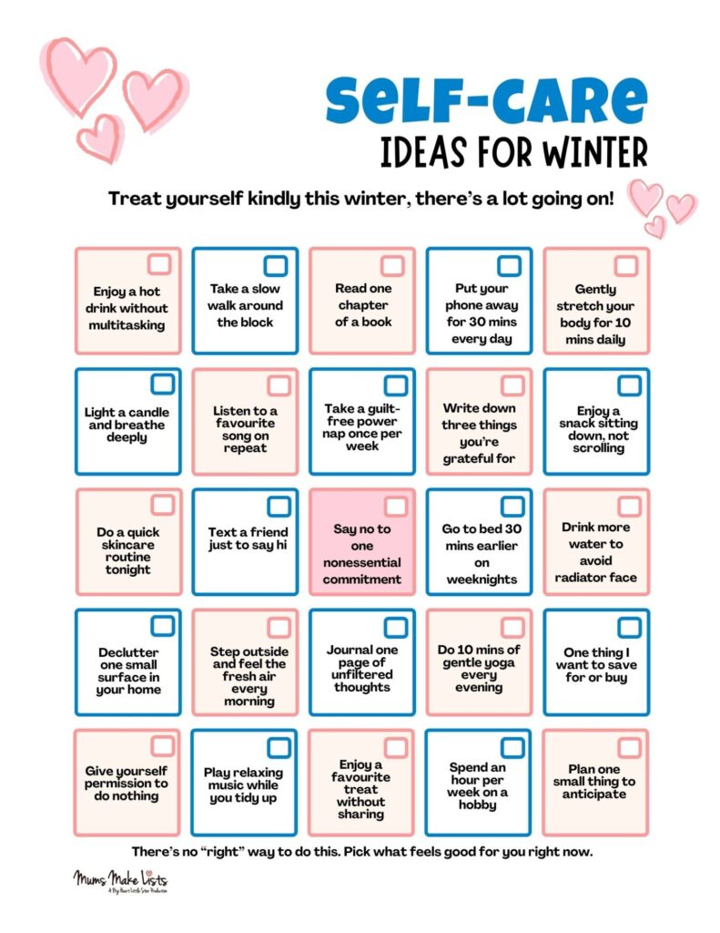 Cosy Winter Self-Care Ideas for Frazzled Moms (Free Printable) 2