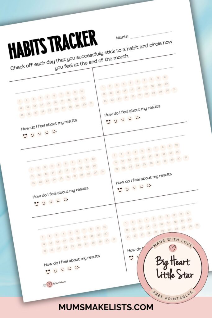 50 Habit Ideas To Help You Reset Your Life (Plus Free Printable) 3 Free printable Habits Tracker (monthly)