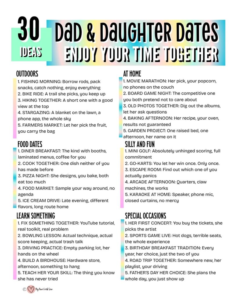 Dad and daughter date ideas free printable
