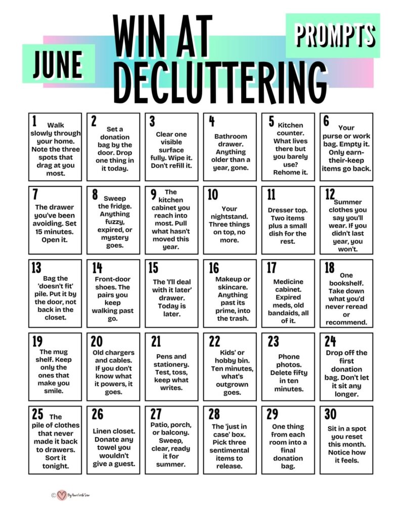 Win at decluttering with these easy to action prompts 2 Win at decluttering - easy win decluttering prompts for June