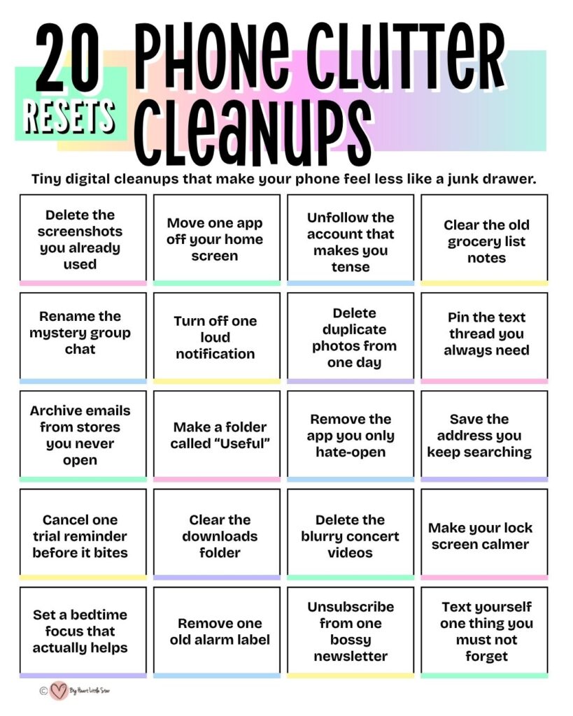 20 Resets for cleaning up your phone, free printable