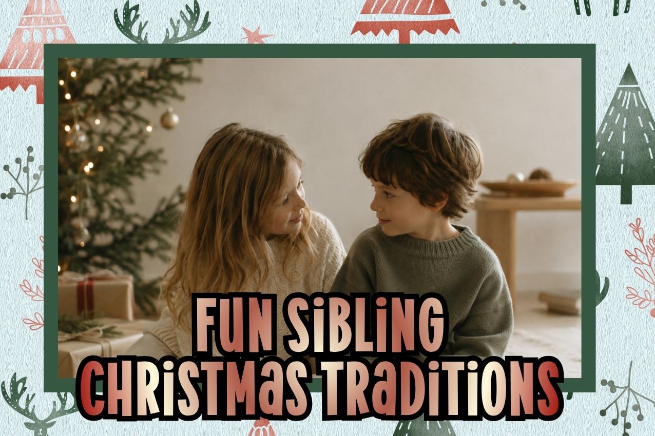 young sibling boy and girl at Christmas