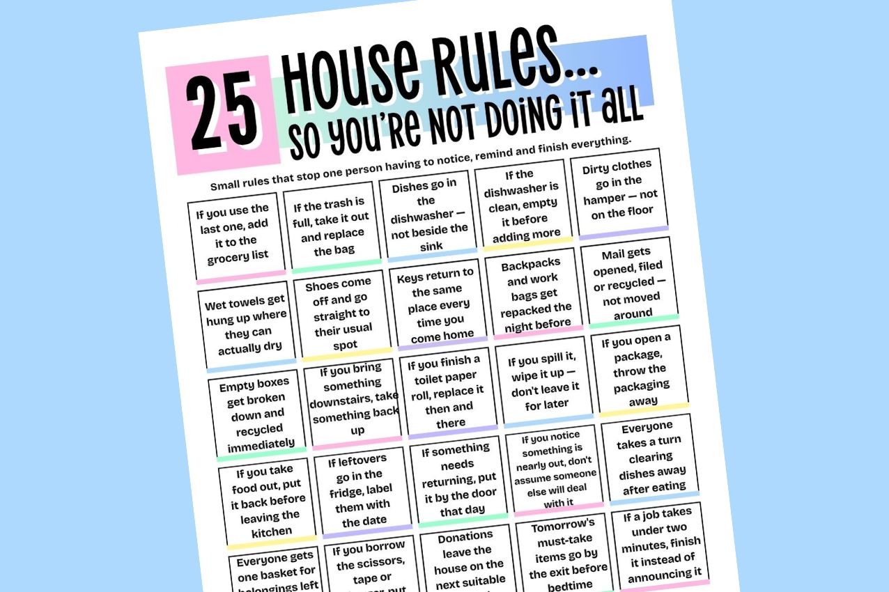 House rules free printable on blue background featured image