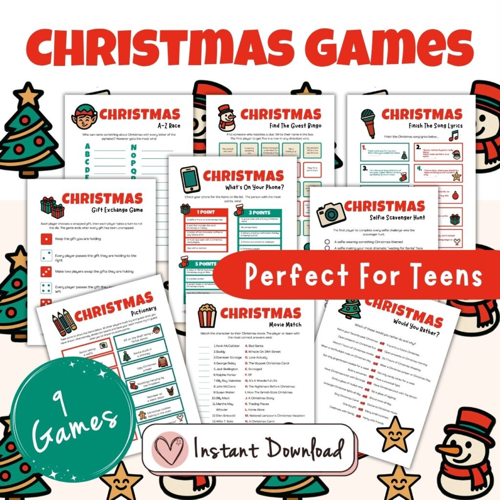 30 Christmas Sleepover Ideas For Teens (Ultimate Cozy Night In) 3 Bundle of printable Christmas party games for teens