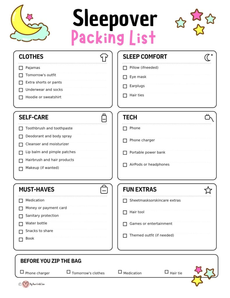 The Ultimate Sleepover Packing List (Free Printable Checklist) 4