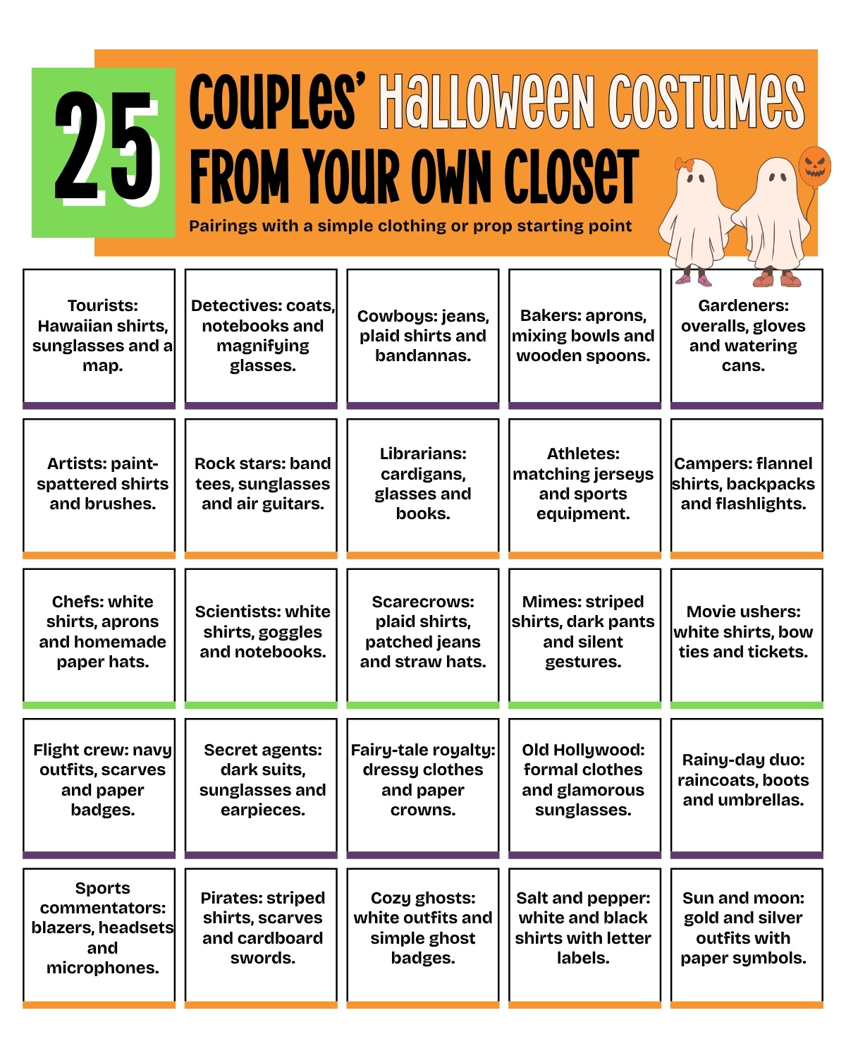 Couples’ Halloween Costumes From Your Own Closet printable list